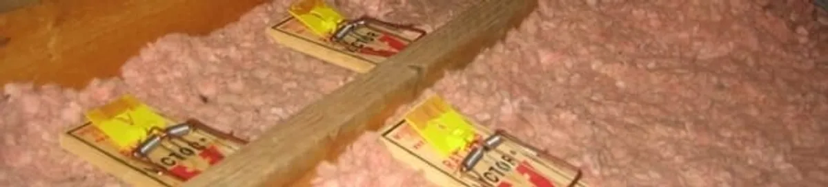 Mouse traps placed in an attic for rodent control in Birmingham, AL